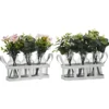 Set 3 Piantine Artificiali in Vasetti di Vetro con Cassetta in Metallo Bianco h24x22x8 cm
