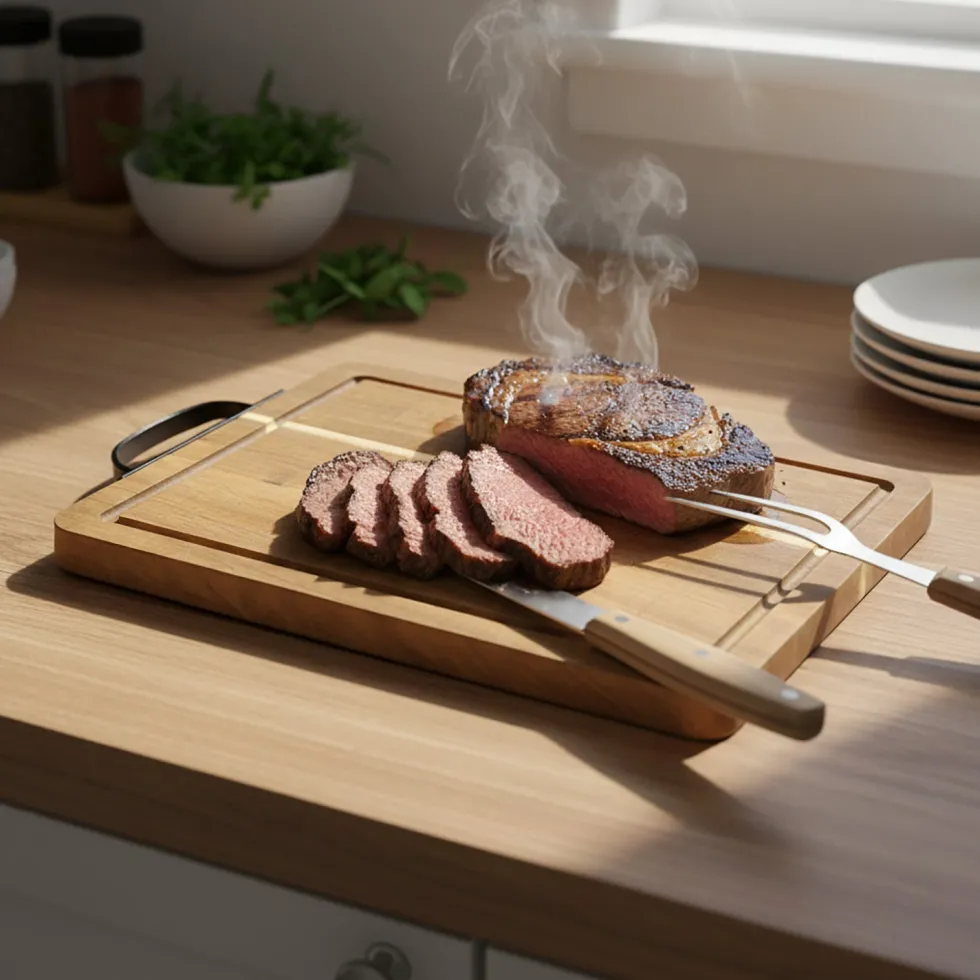 Set Tagliere da Carne in Acacia con Coltello e Forchettone Linea Acacia
