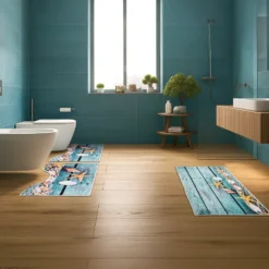 Set 3 Tappeti Bagno Antiscivolo Design Marino