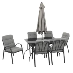 Set Tavolo da Giardino 6 Sedie con Ombrellone Grigio