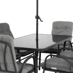 Set Tavolo da Giardino 6 Sedie con Ombrellone Grigio