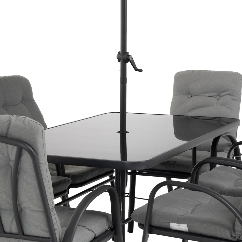 Set Tavolo da Giardino 6 Sedie con Ombrellone Grigio