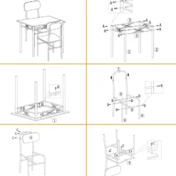 Set Tavolo da pranzo 70x70 cm e 2 sedie in metallo e MDF Rovere Massello