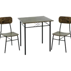 Set Tavolo da pranzo 70x70 cm e 2 sedie in metallo e MDF Rovere Massello