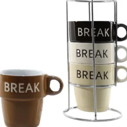 Set 4 Tazze da Tè in Stoneware con Stand 23 cl