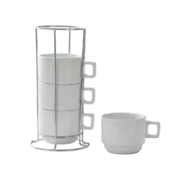 Set Tazze in Stoneware 4+1 con Stand in Metallo 32 cl