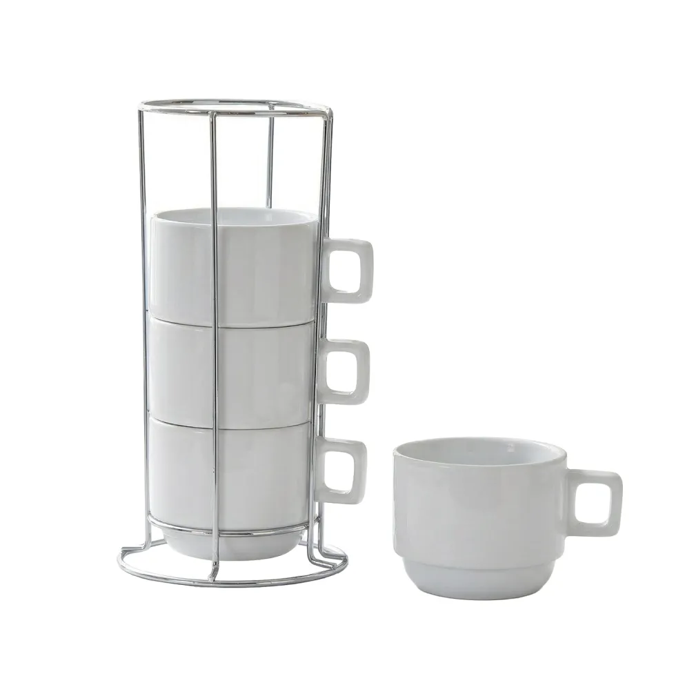 Set Tazze in Stoneware 4+1 con Stand in Metallo 32 cl