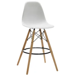 Sgabello Nordica in Polipropilene Bianco con gambe in legno