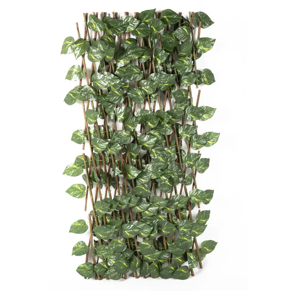 Siepe Artificiale Estensibile con foglie di Epipremnum Aureum Verde h100x190 cm
