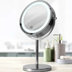 Specchio Luminoso LED Touch da Tavolo 3x in Metallo e Vetro