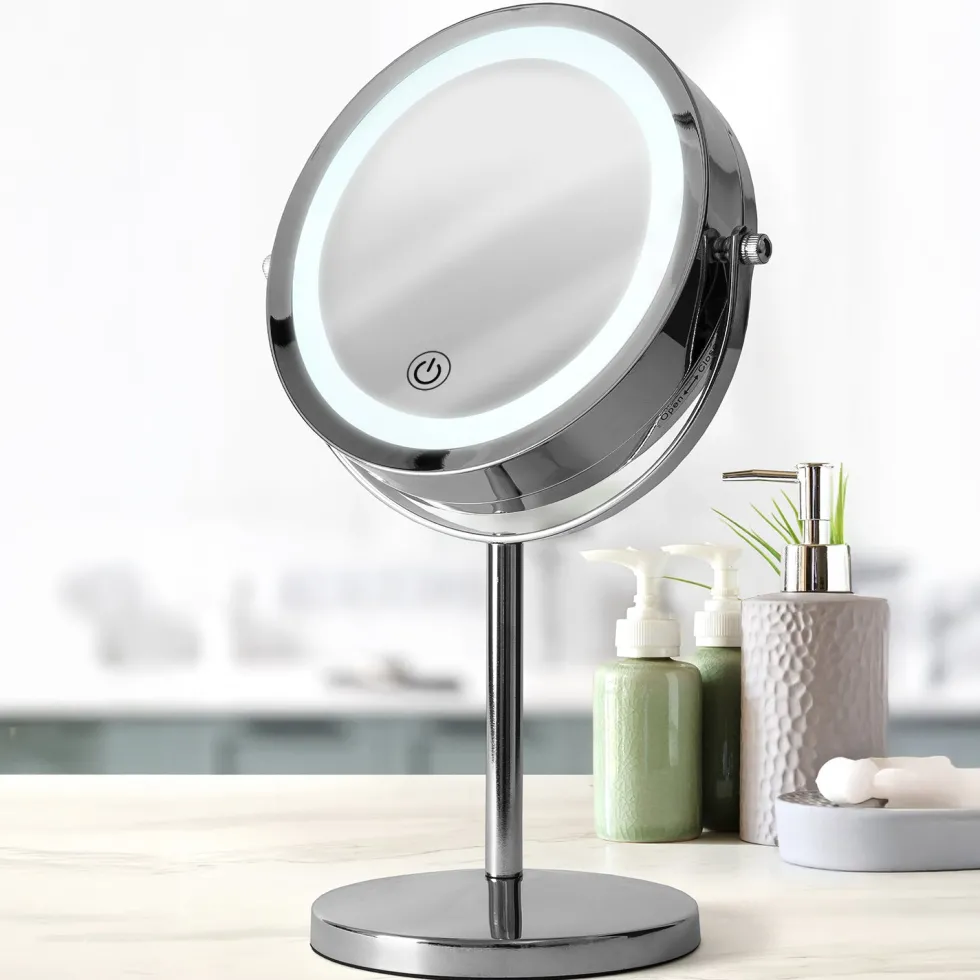 Specchio Luminoso LED Touch da Tavolo 3x in Metallo e Vetro