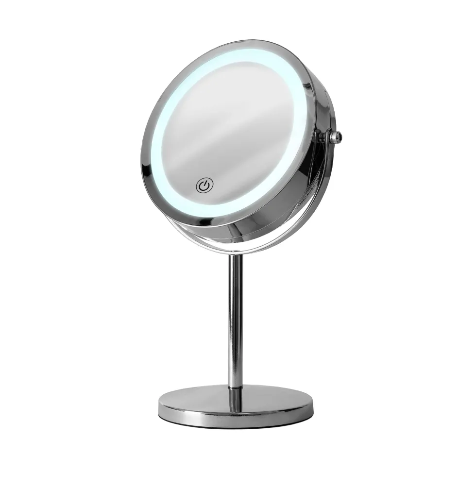 Specchio Luminoso LED Touch da Tavolo 3x in Metallo e Vetro