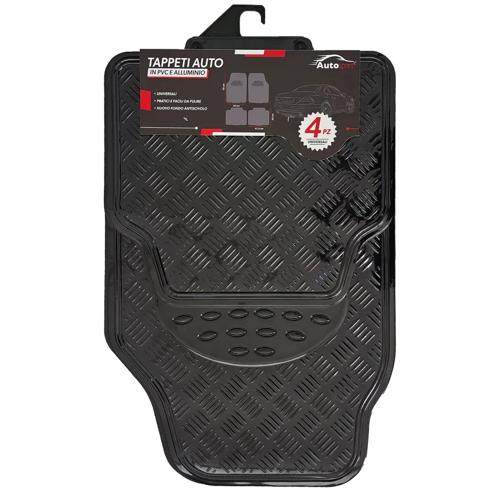 Tappetini Auto Universali in Pvc e alluminio Nero set 4 pezzi
