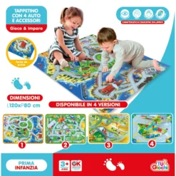 Tappeto Gioco con 4 automobiline e accessori 120x80 cm