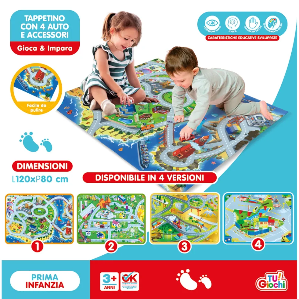 Tappeto Gioco con 4 automobiline e accessori 120x80 cm