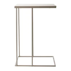 Tavolino a forma di C in metallo e MDF effetto Marmo Sabbia