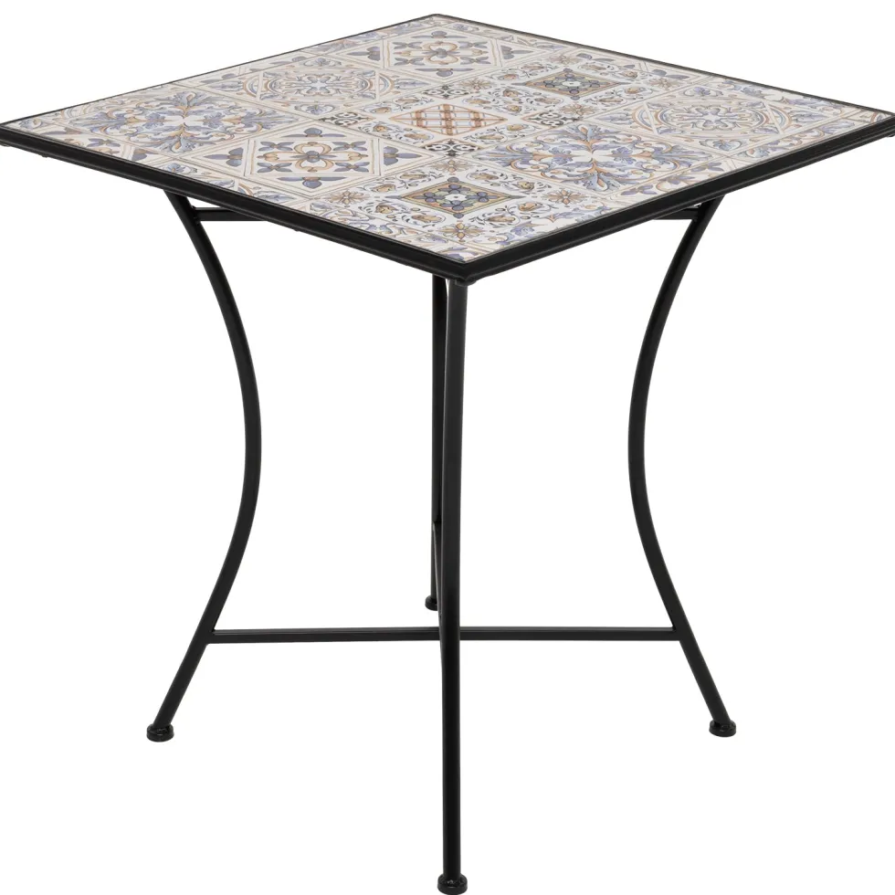 Tavolo Quadrato in metallo nero con top maioliche Blu