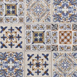 Tavolo Rettangolare in metallo nero con top maioliche Blu