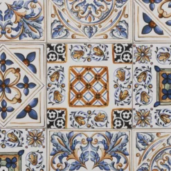 Tavolo Tondo in metallo nero con top maioliche Blu