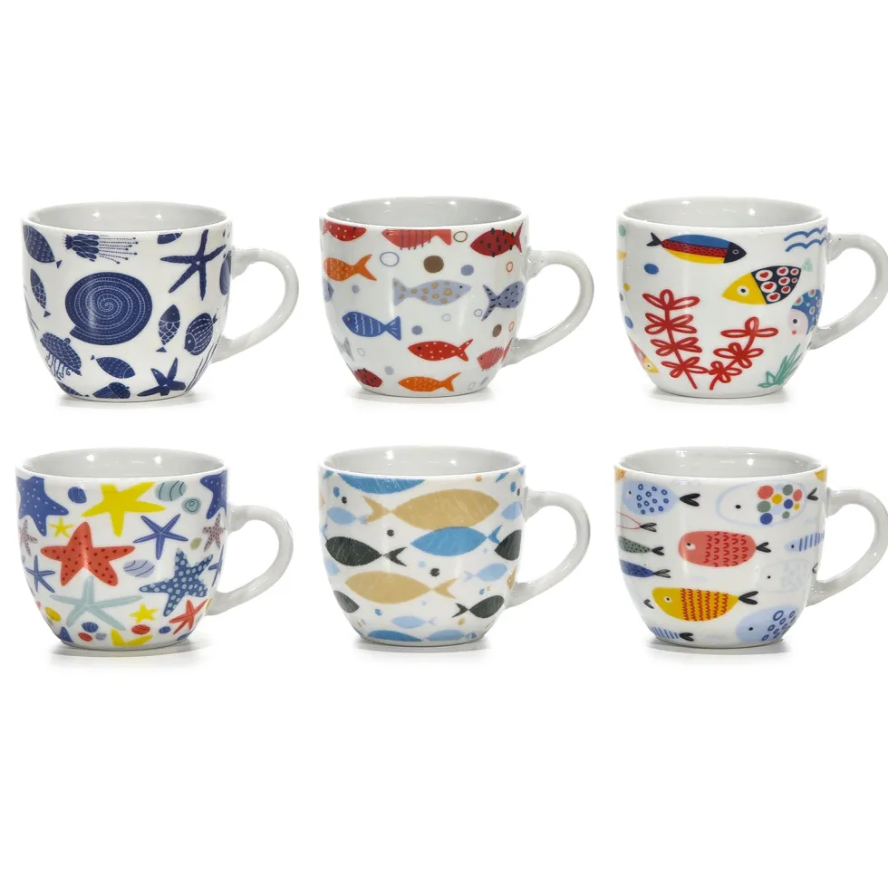 Tazzine da caffè in Porcellana Decori Marini Multicolor 9 cl