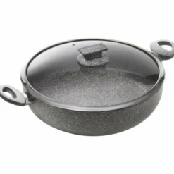 Tegame antiaderente 2 maniglie con coperchio in vetro Regina di pietra Induction diametro 32 cm