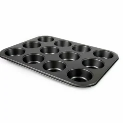 Teglia Antiaderente 12 Stampi in Acciaio Muffin e Cupcake