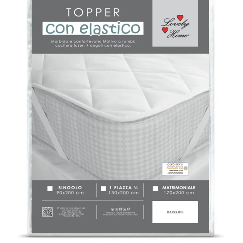 Topper trapuntato con elastici per letto matrimoniale 170x200 cm