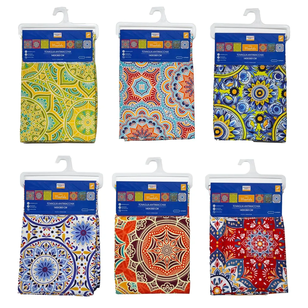 Tovaglia Antimacchia Linea Mandala 12 Posti 140x360 cm