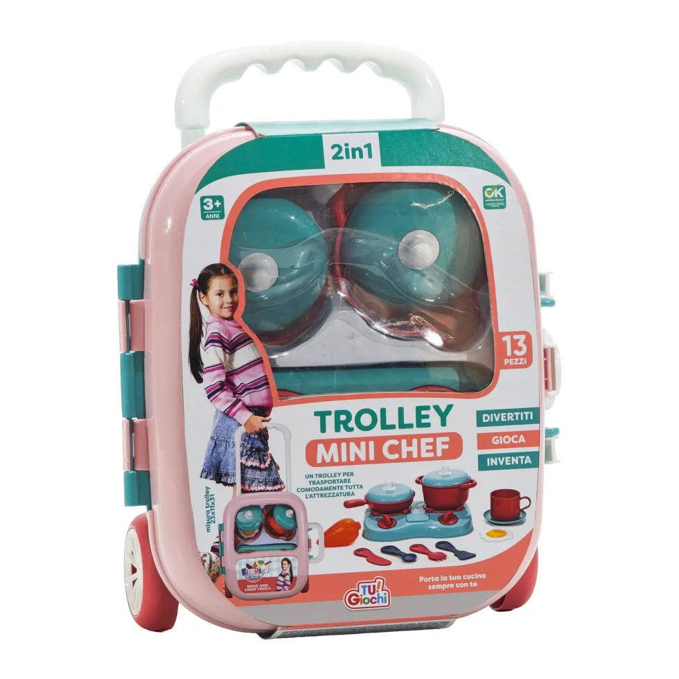 Trolley Mini Chef 2 in 1 Cucina Portatile 13 Pezzi