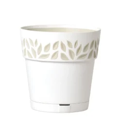 Vaso Decorato Cloe in plastica bianco con riserva d'acqua