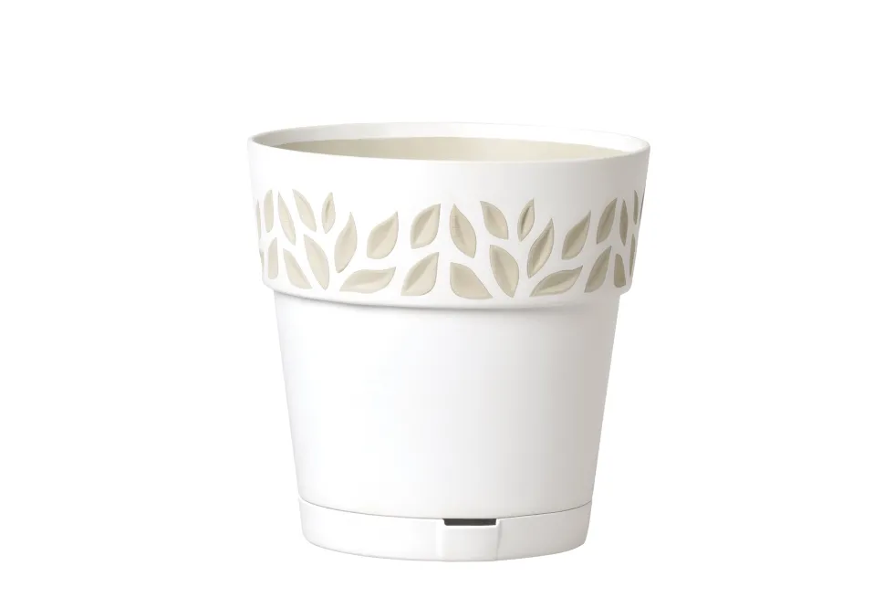 Vaso Decorato Cloe in plastica bianco con riserva d'acqua