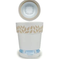 Vaso decorato Cloe in plastica bianco con riserva d'acqua