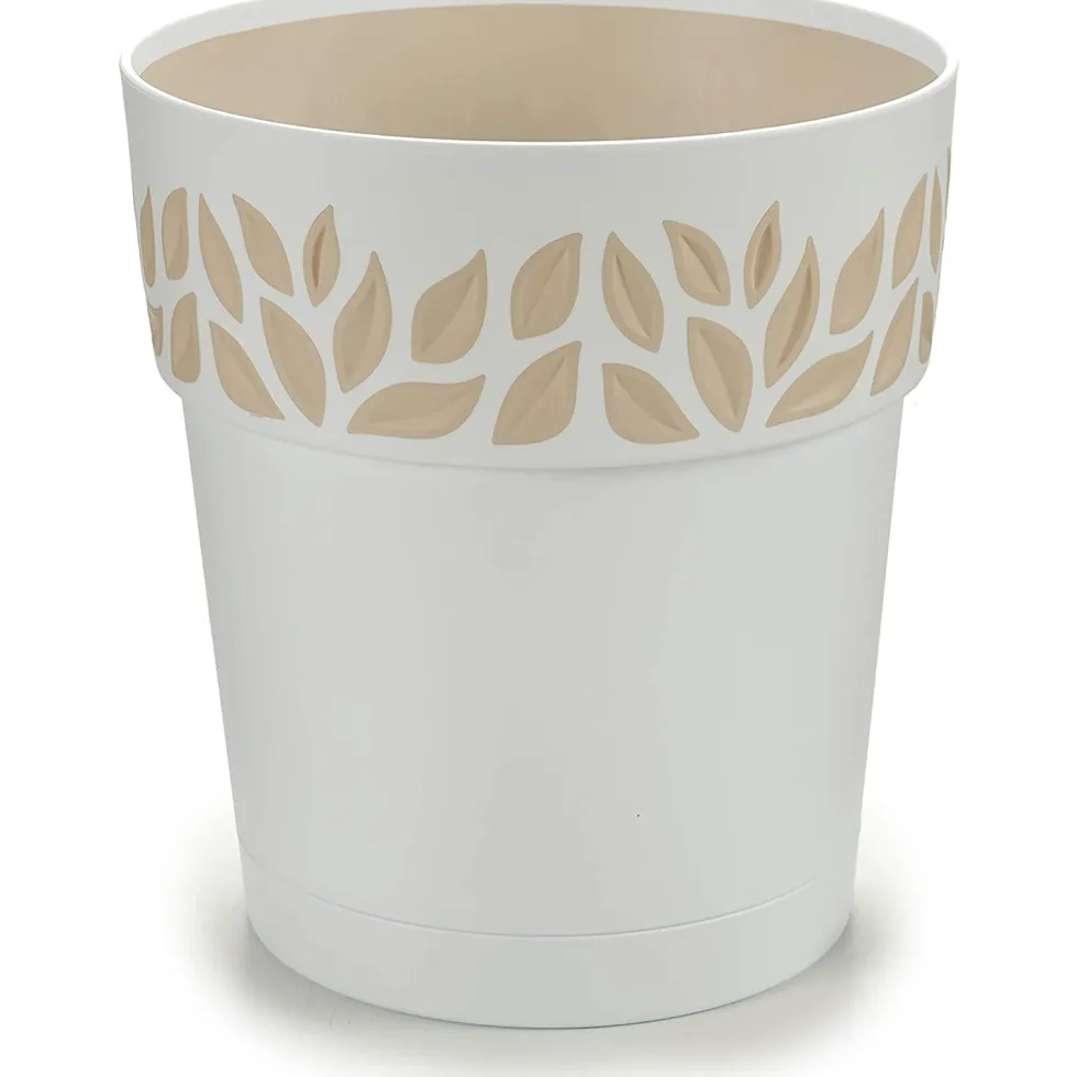 Vaso decorato Cloe in plastica bianco con riserva d'acqua