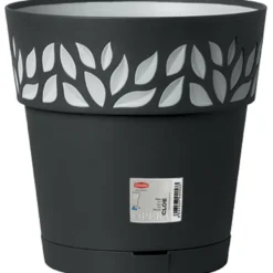 Vaso decorato Cloe in plastica grafite con riserva d'acqua