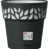 Vaso decorato Cloe in plastica grafite con riserva d'acqua